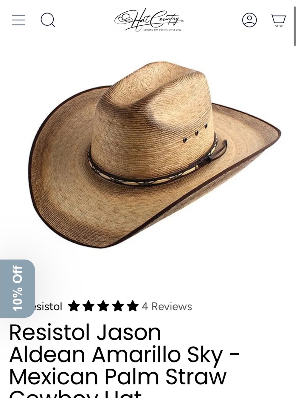 Resistol Jason Aldean Amarillo Sky Straw Cowboy Hat - Natural